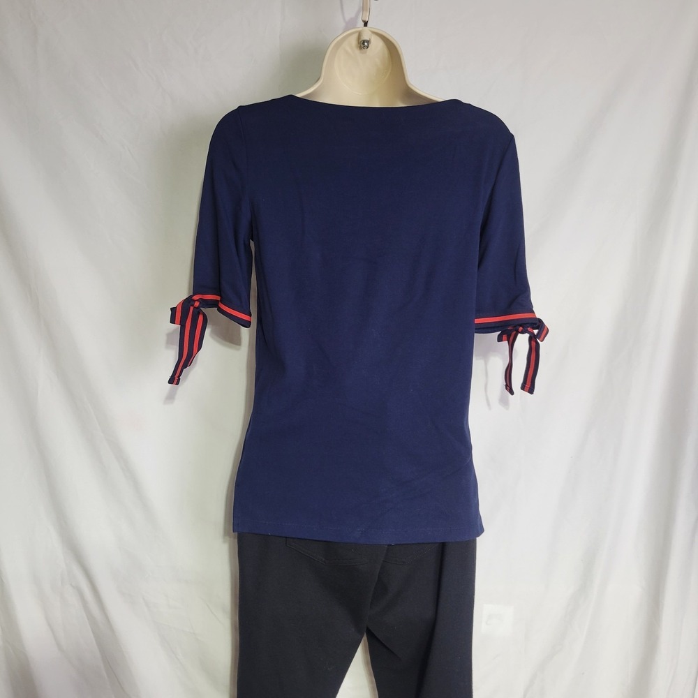 LAUREN Ralph Lauren Size Medium Navy T-shirt with Sleeve Bowties, Brand New - Picture 4 of 8